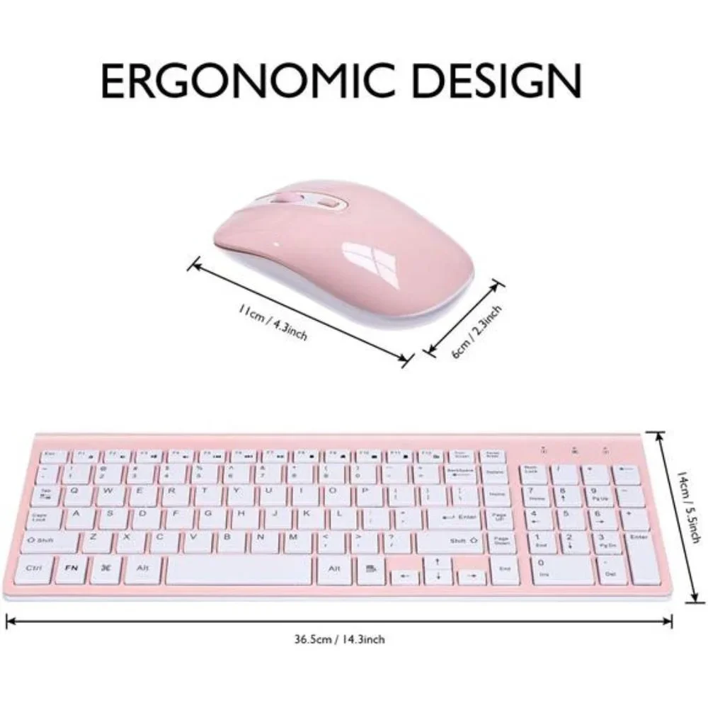 Pink Wireless Keyboard and Mouse Combo, cimetech Compact Full Size Pink Wireless